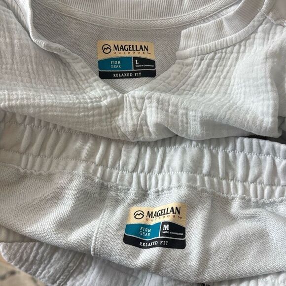 Magellan Outdoors Lounge Set Womens Large Relaxed Fit Shirt Shorts 2 Pc White - Picture 11 of 13